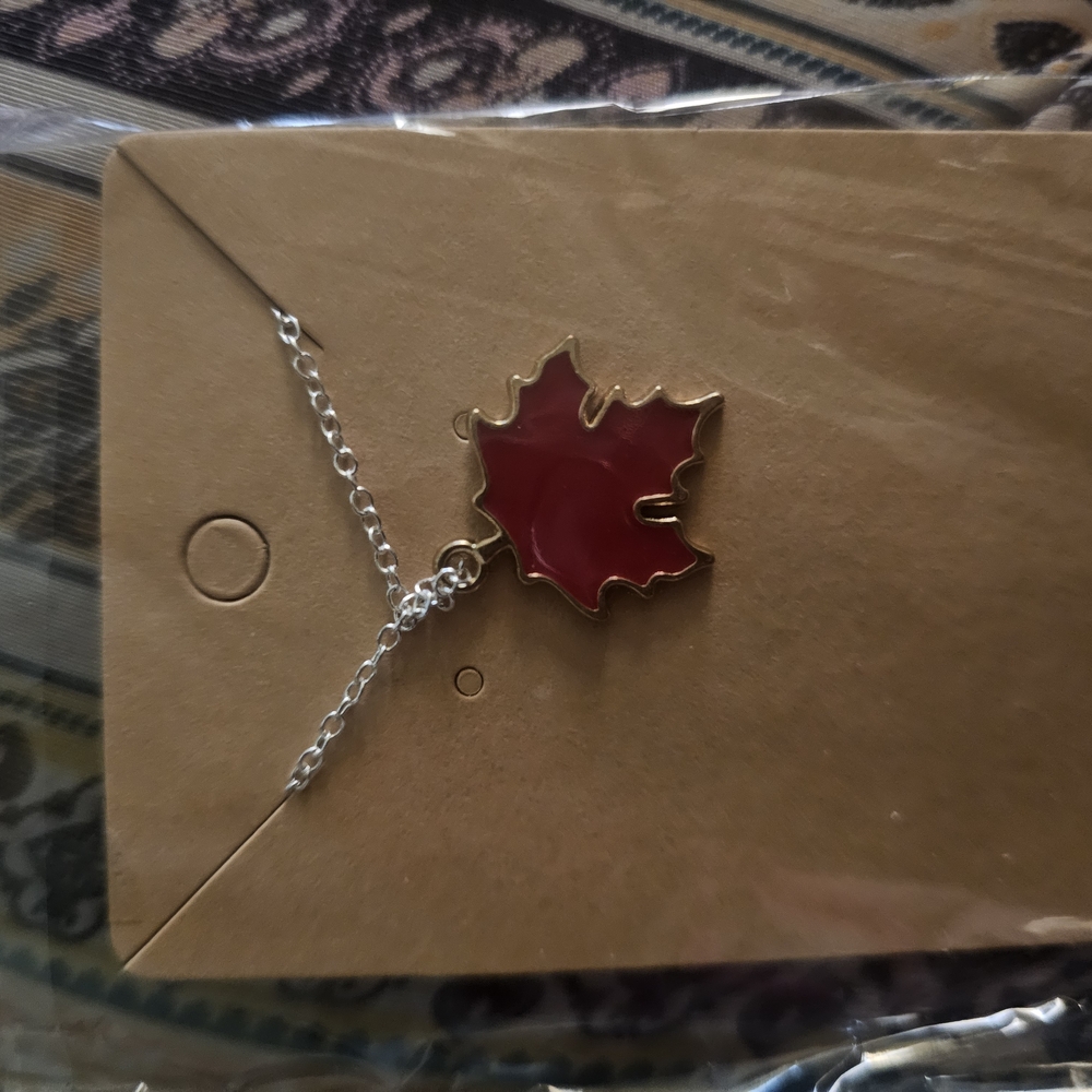 Maple Leaf Pendant Necklace in Red and Gold